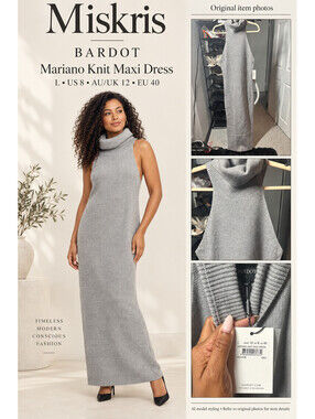 Bardot Mariano Knit Maxi Dress Grey L US 8 Sleeveless Turtleneck NWT